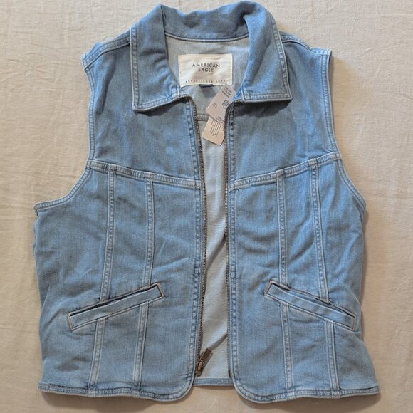 NWT AE Denim Zip Up Utility Vest Sz L - Picture 2 of 5